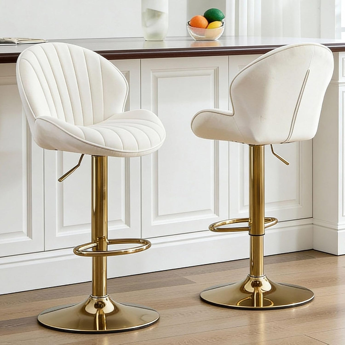 Banco de bar, chairus, Barhocker, 85cm, altura regulável, regulável, veludo, Bege, para uso diário