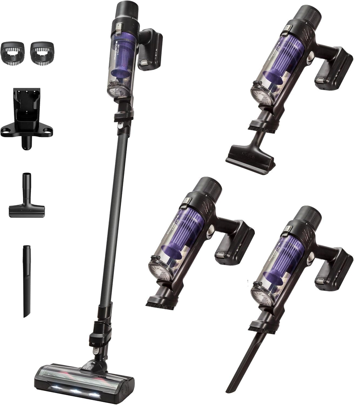 Aspirador vertical, Rowenta, 140 W, 1,2 kg, 2 kg, 0,44 L, com iluminação LED, com prateleiras, Preto, para uso diário