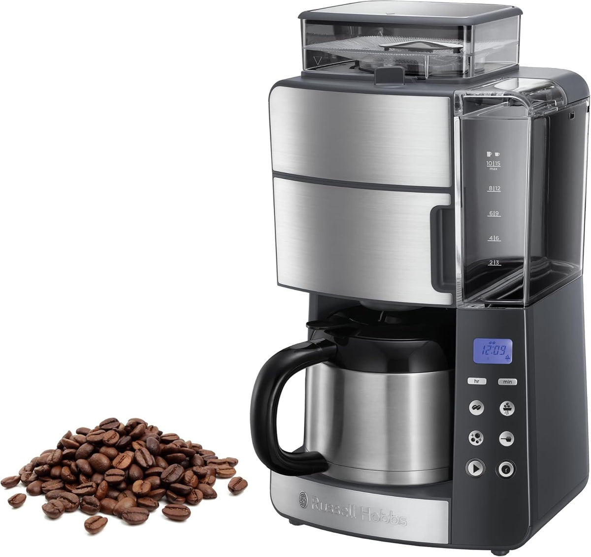 Máquina de café, Russell Hobbs, Filterkaffeemaschine, 1,25 l, 25l, 250g, com temporizador, com função de autolimpeza, aço inoxidável, aço, Mehrfarbig