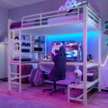 Cama, NovaFurnish, 200 cm, 90 × 200 cm, com iluminação LED, com prateleiras, sem colchão, aço, madeira, Branco, para o quarto